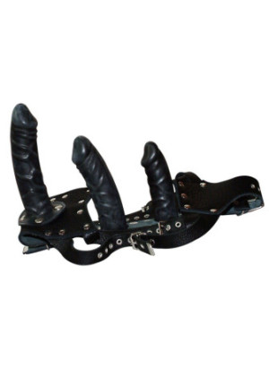 Leather String with 3 Dildos